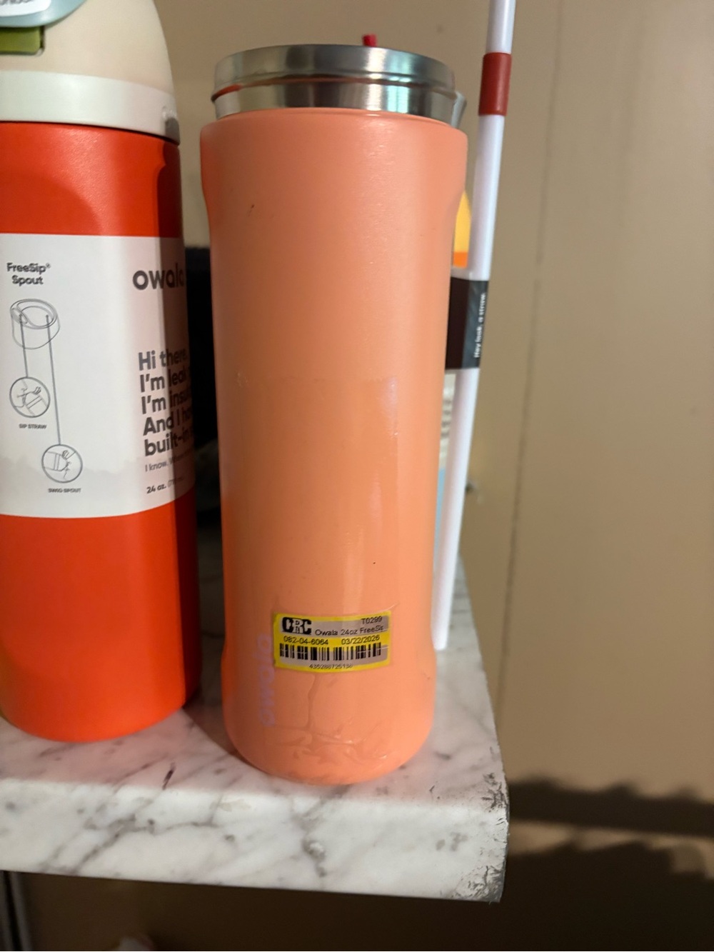 Owala Peach Stainless Steel Travel Tumbler with Straw NO LID